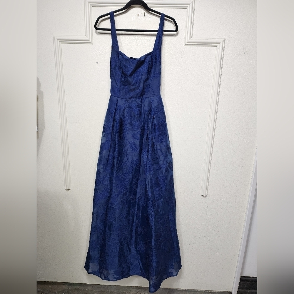 Lulus Perfected Aura Navy Jacquard Tie-Back Maxi Dress with Pockets Wedding Prom - Picture 6 of 11